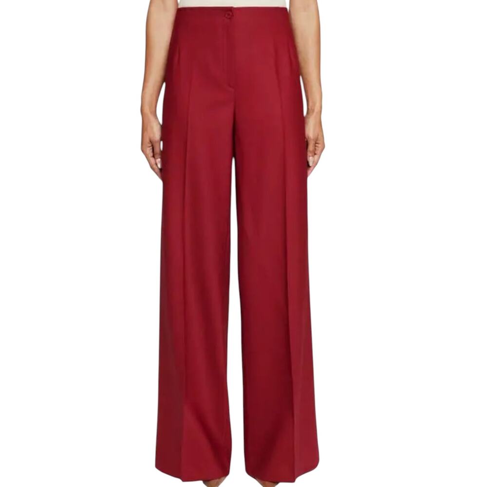 NWT Santorelli Lily Red Wool High Rise Wide Leg Trouser Pants Euro 44 US 8